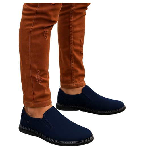 Wsuwane męskie półbuty mokasyny Granatowe /E7-2 18142 T555/