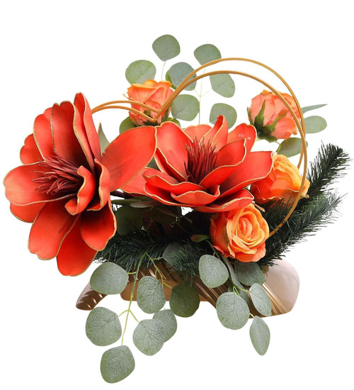 Duży stroik Pomarańczowe kwiaty KOMP144 M700