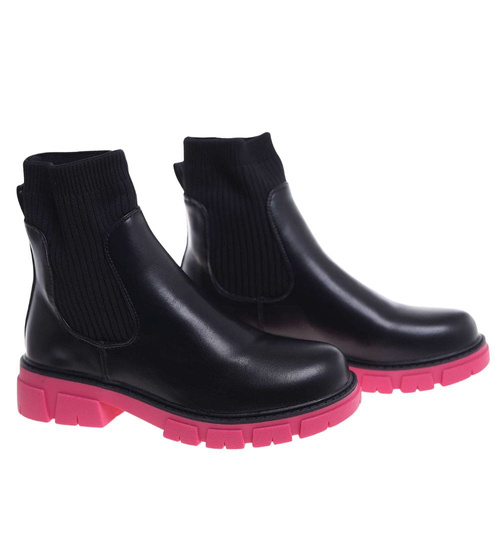 Czarno fuksjowe elastyczne dziewczęce botki ocieplane /B4-2 18340 T3/