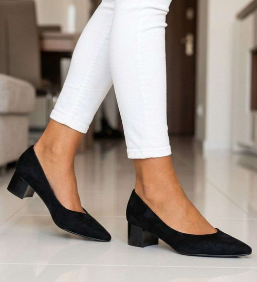 Czarne czółenka na niskim obcasie Pointy Toe /F5-3 18807 T381/