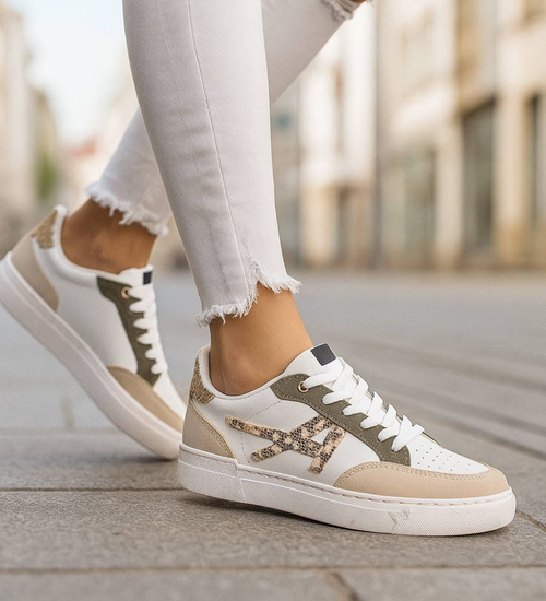 Trampki damskie sznurowane biało zielone /J4-4 H2 18481 W16-6/