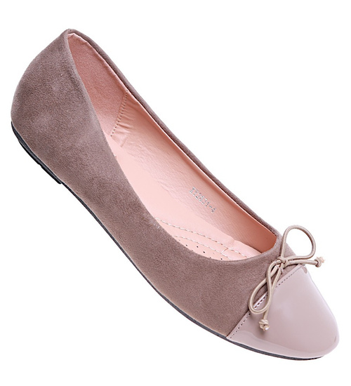 Baleriny damskie z kokardką Khaki /D9-2 16006 T181/