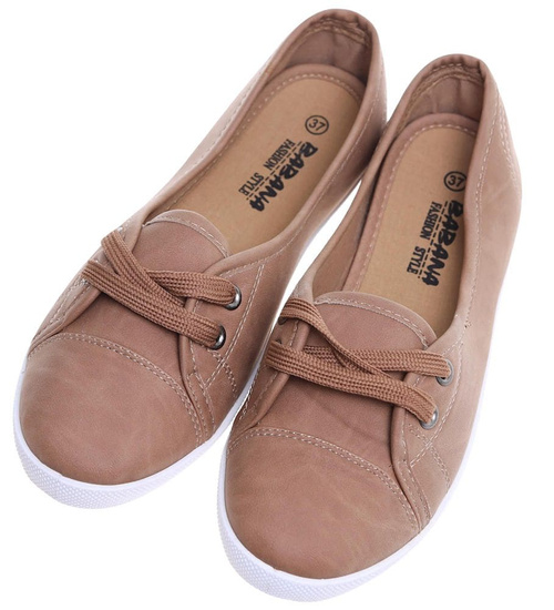 Sznurowane damskie trampki Taupe /E8-2 16286 T142/