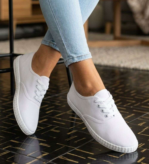 Białe sznurowane tenisówki damskie /E2-2 18729 T187/