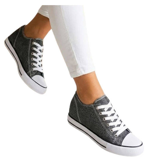 Czarne wiązane trampki sneakersy na niskim koturnie /A6-2 13519 T038/