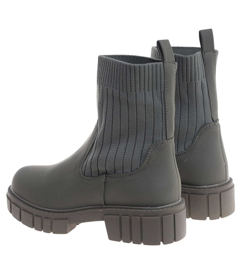 Botki dziewczęce wsuwane oliwkowe ocieplane /F7-3 18367 T188