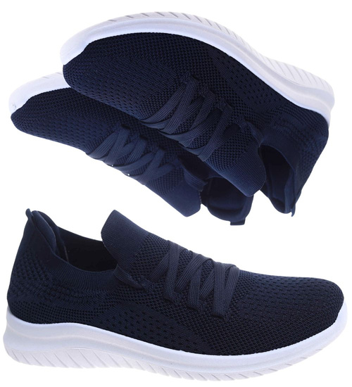 Wkładane męskie buty z siatki Granatowe /E6-3 17641 T286/