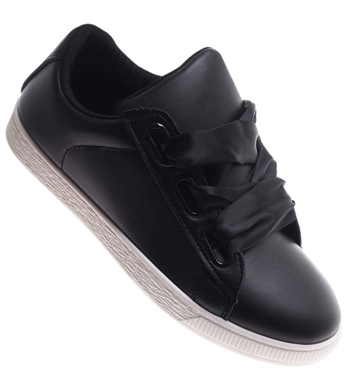 Czarne wiązane trampki damskie /G6-1 17509 W093/