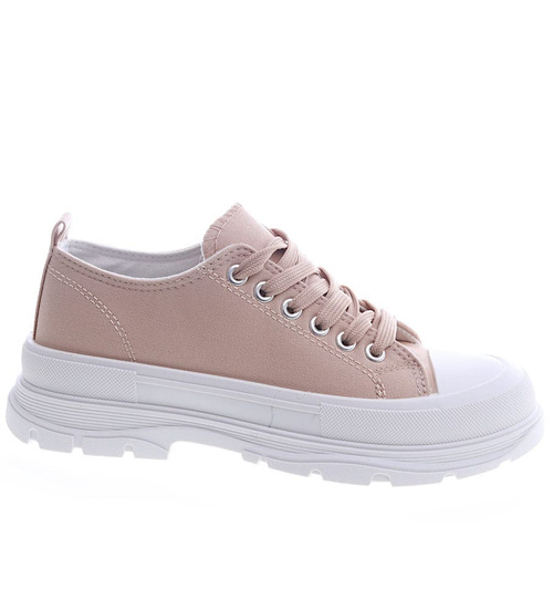 Mega modne damskie trampki Beżowe /G2-3 9383 S291/