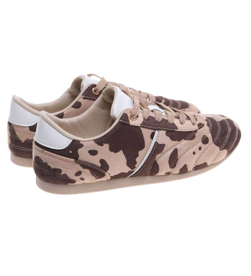 Beżowo brązowe sneakersy damskie zamszowe /B6-2 18798 W282/