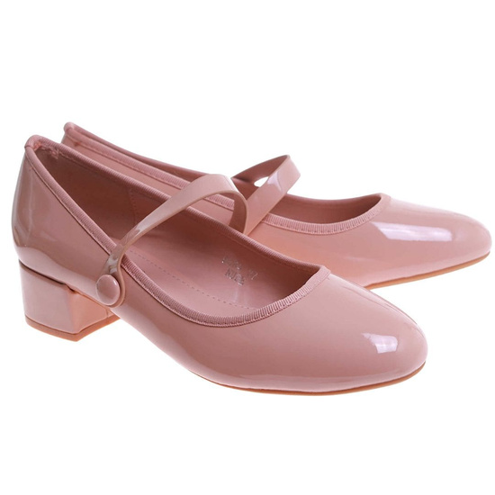 Ciemno beżowe czółenka z paskiem na niskim obcasie /E8-2 17730 W182/