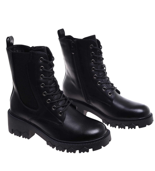 Czarne trapery damskie na platformie /A3-3 18284 W480/