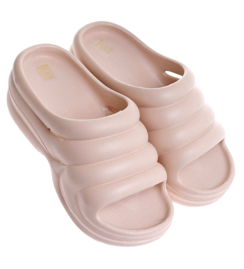 Plażowe beżowe klapki basenowe na platformie /C7-1 17700  G181/