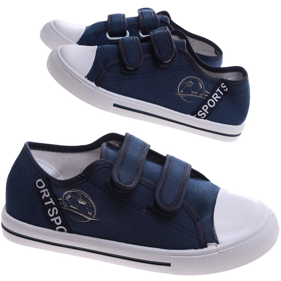 Granatowe chłopięce tenisówki z tkaniny na rzepy /A4-1 17432 T187/