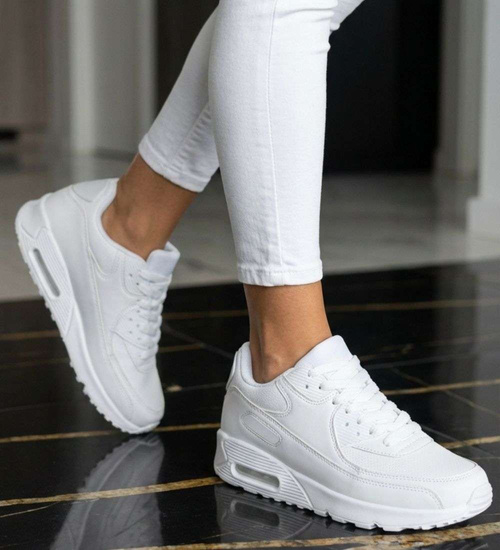 Sznurowane białe buty sportowe damskie /F9-3 18663 T4/