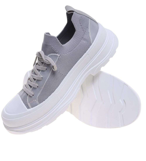 Szare trampki na platformie wsuwane /E10-3 18723 T7/