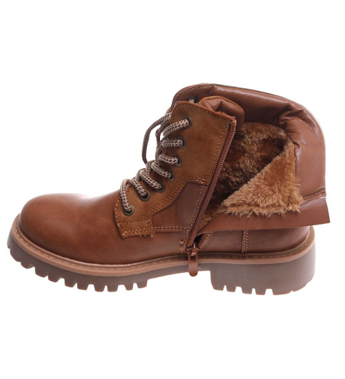 Sznurowane ocieplane botki trapery Karmelowe /E8-2 18266 W432/