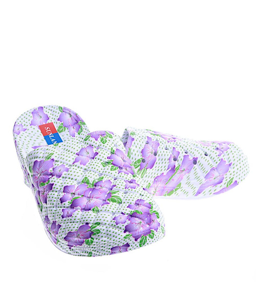 Fioletowo białe damskie klapki na basen /G13-1 14163 S009/