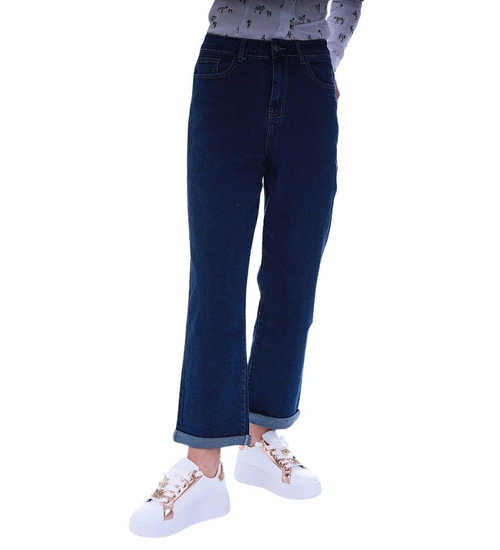 Granatowe jeansowe spodnie Boyfriend /H2 UB855 G340/