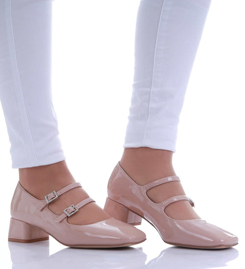 Beżowe czółenka z paskiem na niskim obcasie /A1-1 17516  W182/