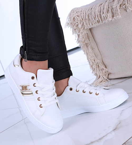 Białe sznurowane trampki damskie /F10-2 14673 T424/
