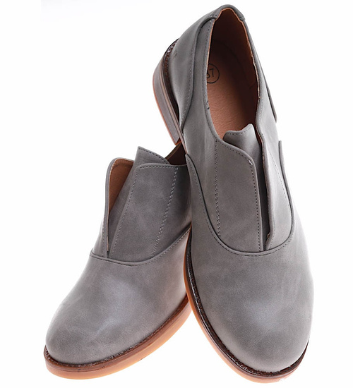 Wsuwane szare półbuty damskie /E2-2 16850 G158/