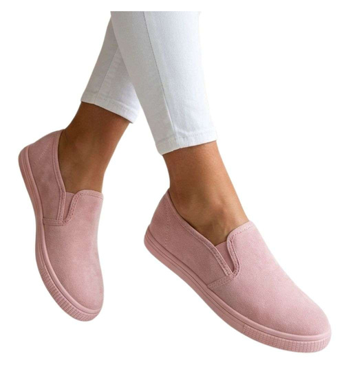 Wsuwane tenisówki z tkaniny pastelowe Pudrowy róż /F2-2 18764 T1/