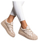 Beżowe skórzane damskie trampki creepersy /G2-2 11590 N0178/