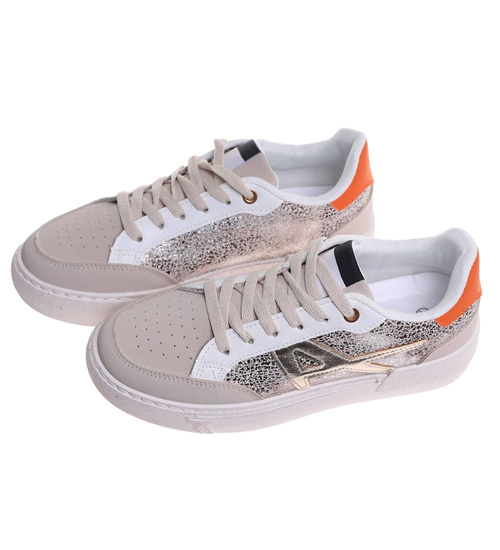 Trampki damskie sznurowane beżowo pomarańczowe /J5-4 H2 18475 W16-6/