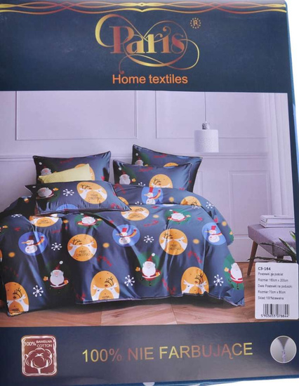 Granatowa pościel z mikołajami i reniferami 160x200 /H2-K24 12855 S454/