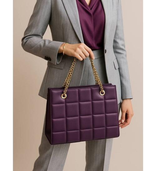 Fioletowa torebka kuferek z łańcuszkiem i paskiem /H2 K28 TB671 G195/