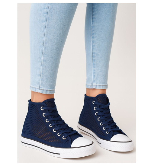 Granatowe ażurowe trampki damskie na lato /D7-1 16334 G9-84/