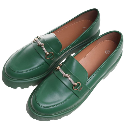 Zielone półbuty na platformie loadersy /G9-3 18045 T130/