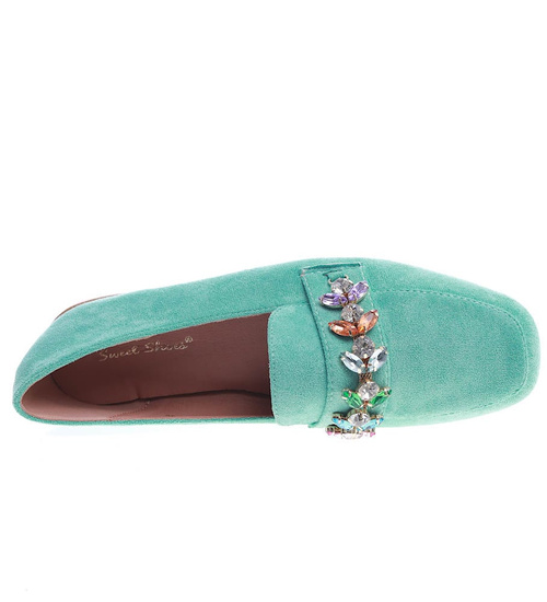 Zielone balerinki lordsy z kamieniami /A2-2 13521A T463/