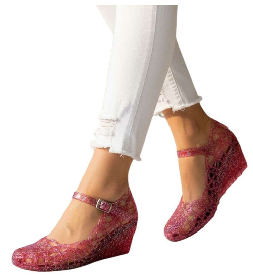 Wodoodporne sandały na koturnie Różowe /H2 14565 T088/