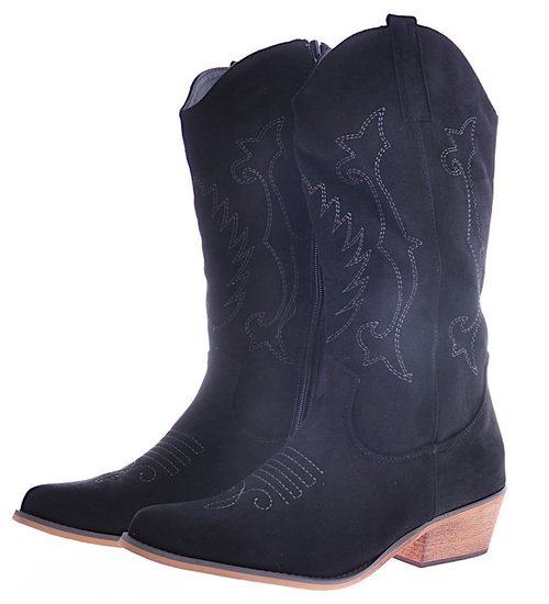 Czarne kozaki damskie zamszowe kowbojki /F5-2 12513 T591/