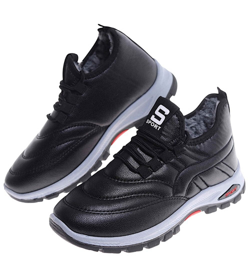 Czarne buty chłopięce sportowe z ociepleniem /E6-2 18166 T336/
