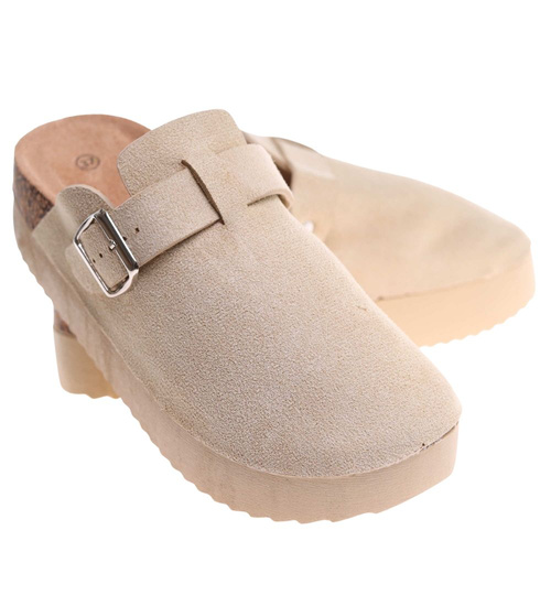 Beżowe kryte klapki profilowane na platformie /C7-2 18042 W089/