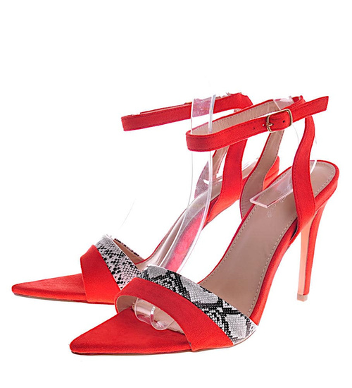 Czerwone damskie sandały na szpilce /G9-2 12058 T390/