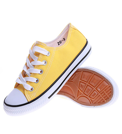 Żółte sznurowane dziewczęce trampki /B6-2 14937 T039/