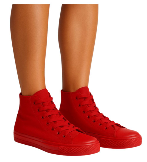 Klasyczne czerwone trampki damskie z wysoką cholewką /H2 16725 G9-84/