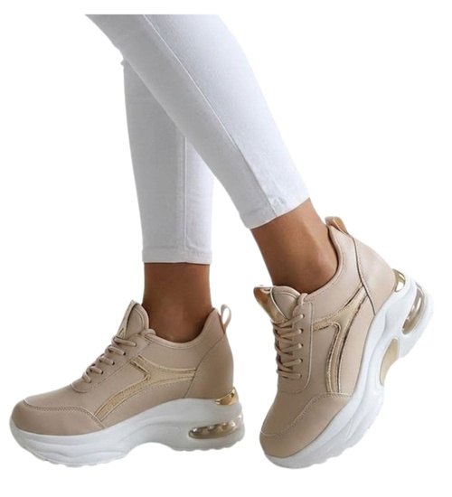 Beżowe trampki sneakersy na niskim koturnie /B3-3 13271 T804/