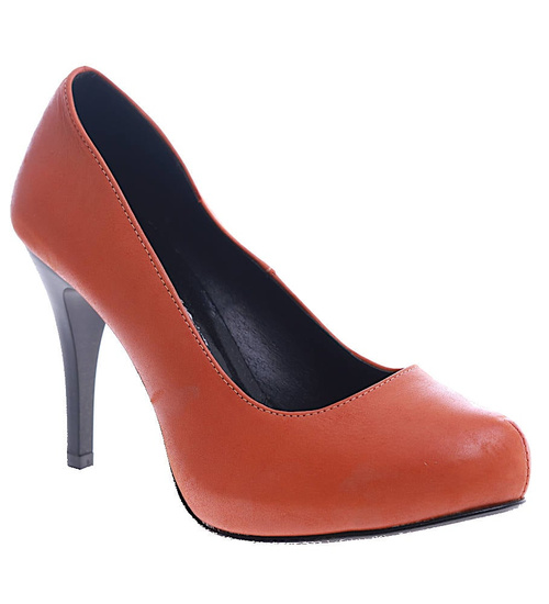 Skórzane pomarańczowe czółenka na szpilce /B5-2 SR56/