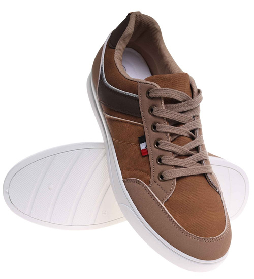 Sznurowane karmelowe trampki męskie /A10-1 18014 T432/