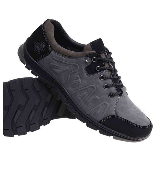 Szare sznurowane obuwie trekkingowe /A5-3 18033 T386/