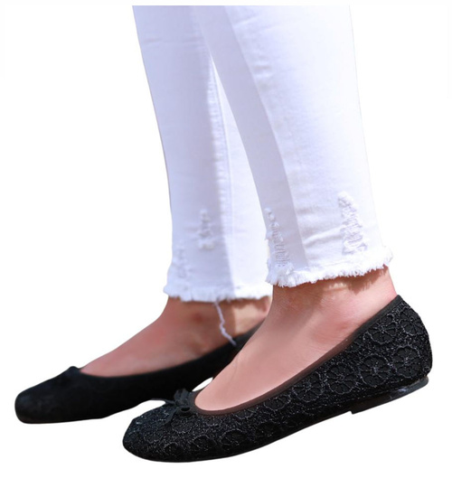 Czarne koronkowe baleriny /E3-2 16606 T8-61/