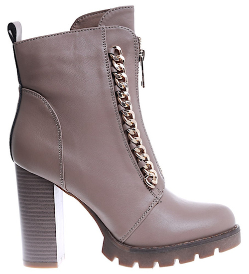 Ocieplane botki lity na słupku khaki /C2-1+H2 15405 T231/