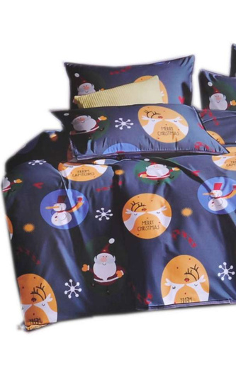 Granatowa pościel z mikołajami i reniferami 160x200 /H2-K24 12855 S454/