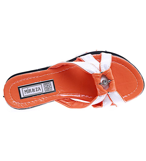 Pomarańczowo białe klapki na płaskim obcasie /H2 14338 T005/