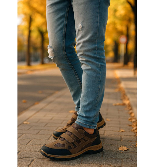 Buty trekkingowe na rzepy Brązowe /E3-3 18205 T386/